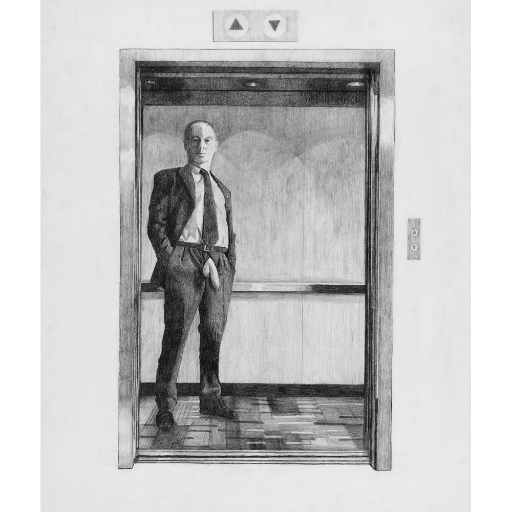 The Elevator, 2020, pencil on paper, 100×70 cm.